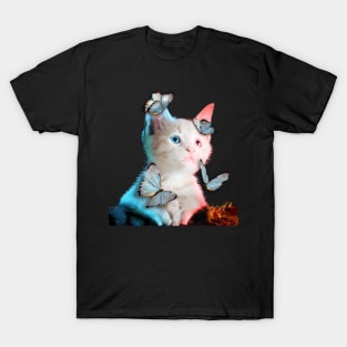 Cute White Cat With Butterfly Cat adoption For Cat Lover Tee Shirt T-Shirt